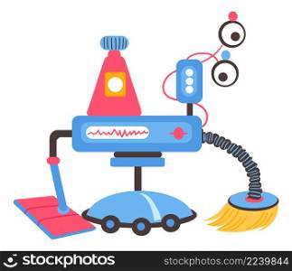 Cartoon robot cleaner. Funny automatic machine toy isolated on white background. Cartoon robot cleaner. Funny automatic machine toy
