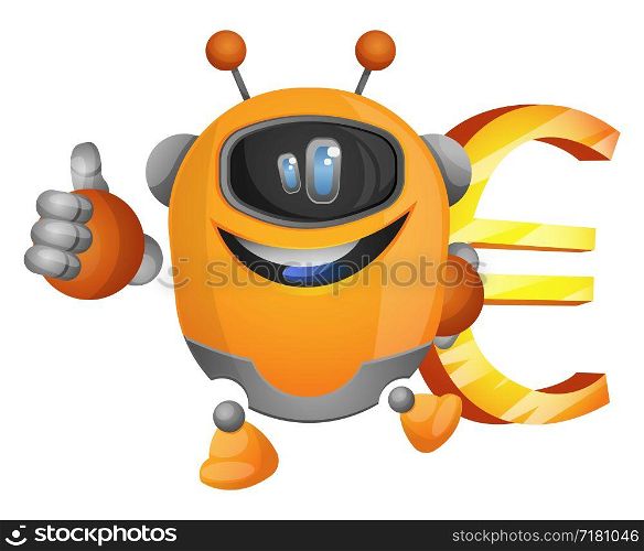Cartoon robot holding a euro sign illustration vector on white background