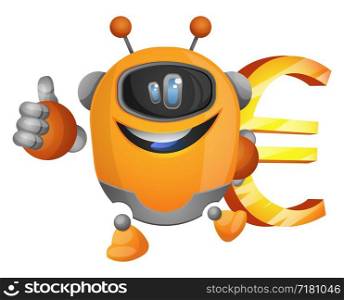 Cartoon robot holding a euro sign illustration vector on white background