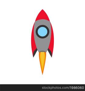 Cartoon rocket illustration. Take off isolated space ship , retro simple icon. Spaceship vector