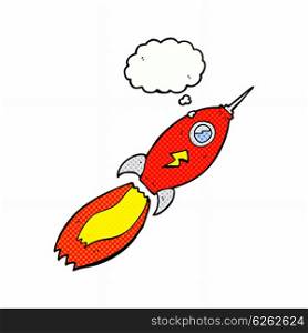 cartoon rocket with thought bubble