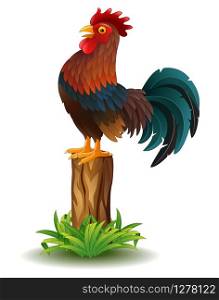 Cartoon rooster crowing isolated on white background