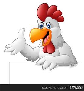 Cartoon rooster holding blank sign