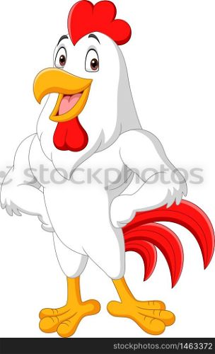Cartoon rooster posing isolated on white background