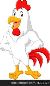 Cartoon rooster posing isolated on white background