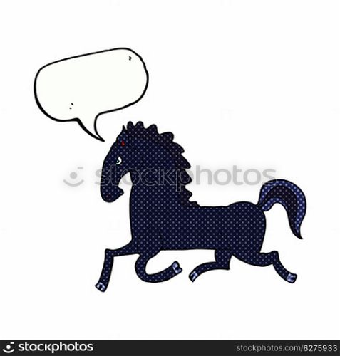 cartoon running black stallion with speech bubble