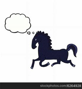 cartoon running black stallion with thought bubble