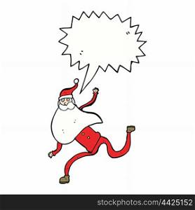 cartoon running santa with speech bubble