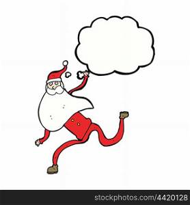 cartoon running santa with thought bubble