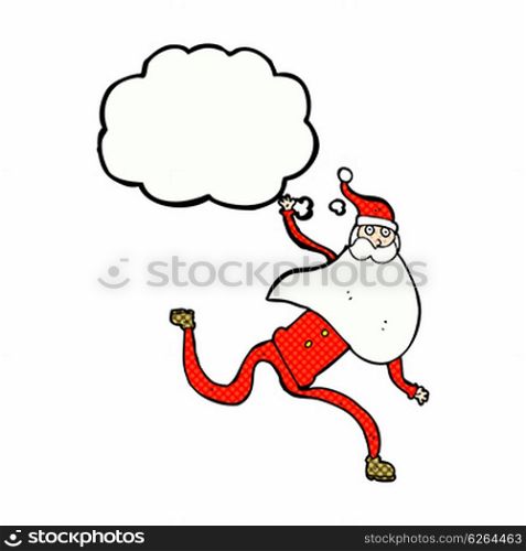 cartoon running santa with thought bubble