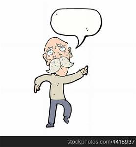 cartoon sad old man pointing with speech bubble