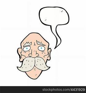 cartoon sad old man with speech bubble