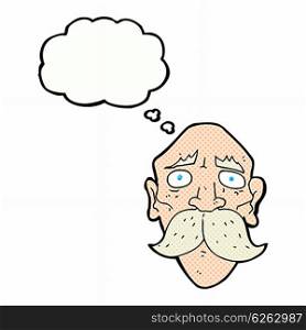 cartoon sad old man with thought bubble