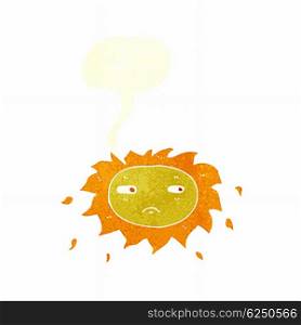 cartoon sad sun with speech bubble
