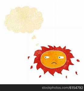 cartoon sad sun with thought bubble
