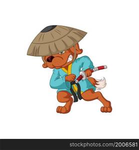 Cartoon samurai dog holding a sword