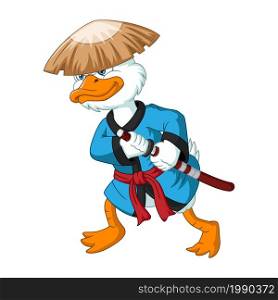 Cartoon samurai duck holding a sword