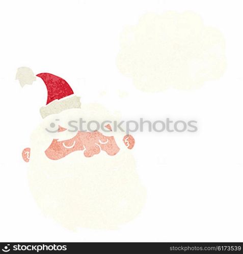 cartoon santa claus face with thought bubble