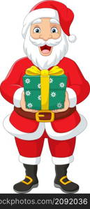 Cartoon santa claus holding a presents