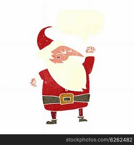 cartoon santa claus punching air with speech bubble