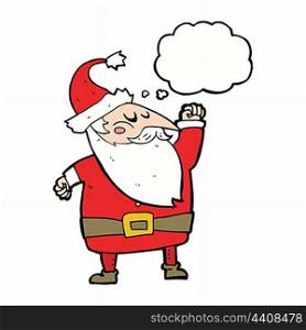 cartoon santa claus punching air with thought bubble