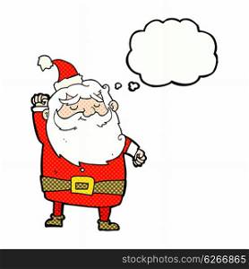 cartoon santa claus punching air with thought bubble