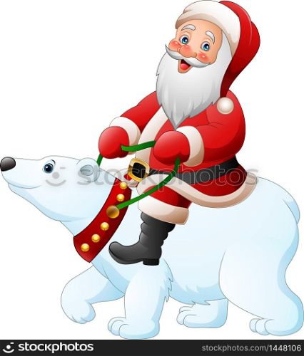 Cartoon Santa Claus riding polar bear
