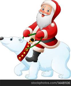 Cartoon Santa Claus riding polar bear