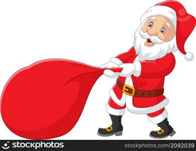 Cartoon santa claus with huge red bag