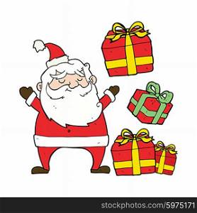 cartoon santa claus with presents