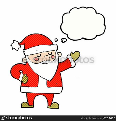 cartoon santa claus with thought bubble