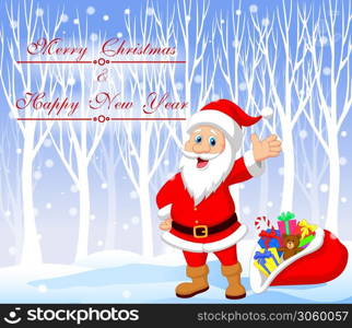 Cartoon Santa clause with happy Christmas background