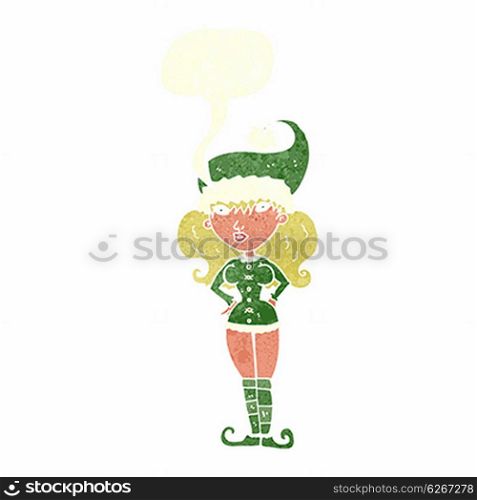 cartoon santa&rsquo;s helper woman with speech bubble