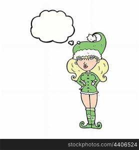 cartoon santa&rsquo;s helper woman with thought bubble