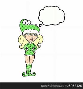 cartoon santa&rsquo;s helper woman with thought bubble