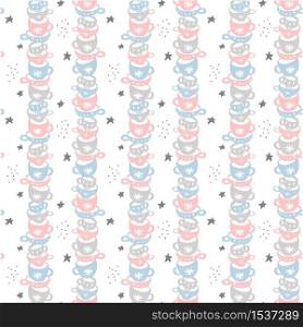 Cartoon scandinavian seamless pattern with cups. Pastel multicolors. Vector illustration can be used for wallpaper, textile, web page background.. Cartoon scandinavian seamless pattern with cups. Pastel multicolors. Vector illustration can be used for wallpaper, textile, web page background