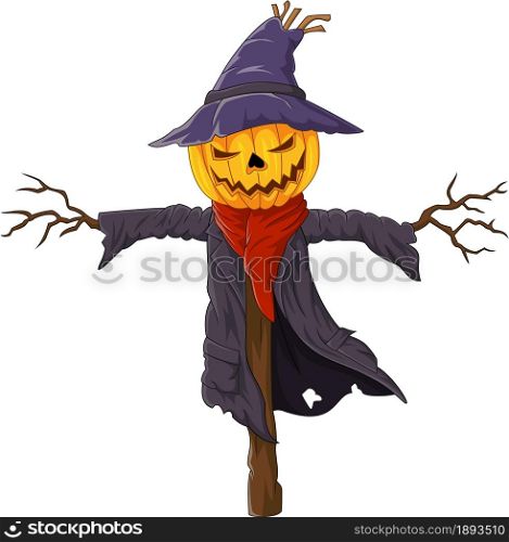 Cartoon scary halloween pumpkin scarecrow