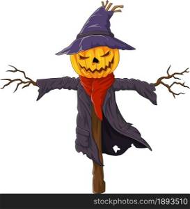 Cartoon scary halloween pumpkin scarecrow