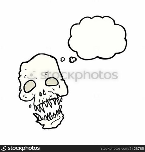cartoon scary skull with thought bubble