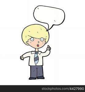 cartoon school boy answering question with speech bubble