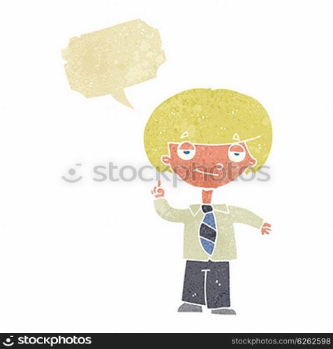 cartoon school boy answering question with speech bubble