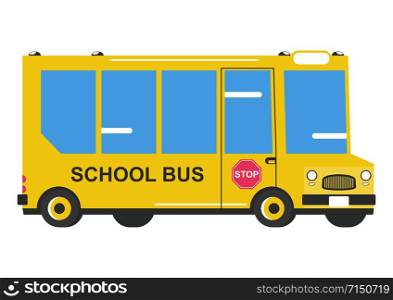 Cartoon school bus. Side view of a simplified school bus. Flat vector.