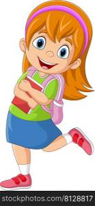 Cartoon school girl with a book and backpack