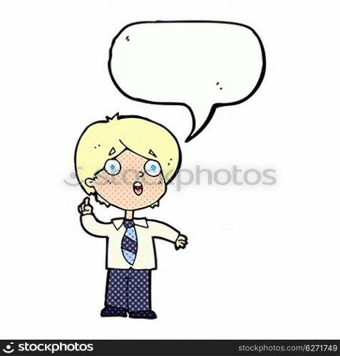 cartoon schoolboy answering question with speech bubble
