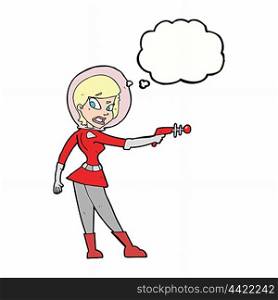 cartoon sci fi girl with thought bubble