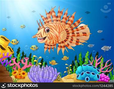 Cartoon scorpion fish in the sea