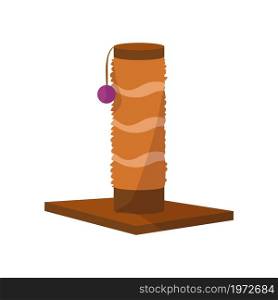 Cartoon scratching post for home cats. Veterinary shop kitten merchandise. Isolated grooming pet equipment for kitty paw claws sharpening. Domestic animals wooden toy. Vector rope column with ball. Cartoon scratching post for home cats. Veterinary shop merchandise. Isolated grooming pet equipment for kitty paw claws sharpening. Domestic animals toy. Vector rope column with ball