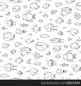 Cartoon seamless pattern funny childish fish black vector image