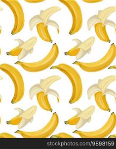 Cartoon seamless pattern with juicy bananas on white background. Tropical trendy fruits. Vector contrast pattern for fabrics, wallpapers and your creativity.. Cartoon seamless pattern with juicy bananas on white background. Tropical trendy fruits. Vector contrast pattern