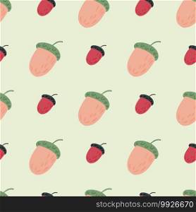 Cartoon seamless pattern with pink colored acorns shapes. Light background. Perfect for fabric design, textile print, wrapping, cover. Vector illustration.. Cartoon seamless pattern with pink colored acorns shapes. Light background.